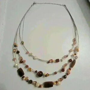 Brown beaded necklace 3 strands